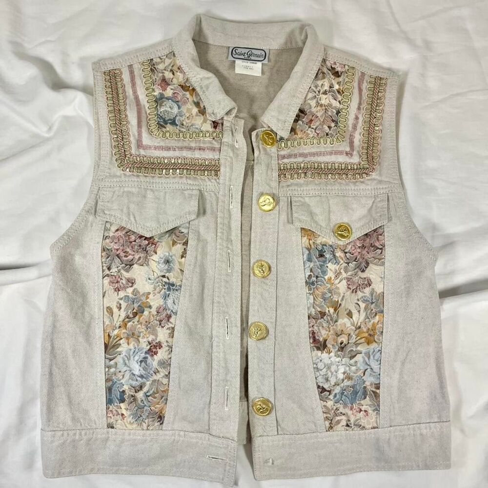 Unique-vintage Women's Cream and Tan Gilet